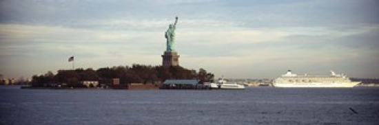 Picture of Panoramic Images PPI100687L Statue on an island in the sea  Statue of Liberty  Liberty Island  New York City  New York State  USA Poster Print by Panoramic Images - 36 x 12