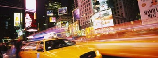 Picture of Panoramic Images PPI103534L Yellow taxi on the road  Times Square  Manhattan  New York City  New York State  USA Poster Print by Panoramic Images - 36 x 12