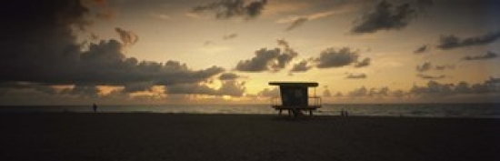 PPI115380L Silhouette of a lifeguard hut on the beach  South Beach  Miami Beach  Miami-Dade County  Florida  USA Poster Print by  - 36 x 12 -  Panoramic Images