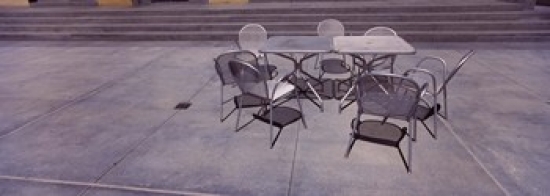 Picture of Panoramic Images PPI120648L Tables with chairs on a street  San Jose  Santa Clara County  California  USA Poster Print by Panoramic Images - 36 x 12