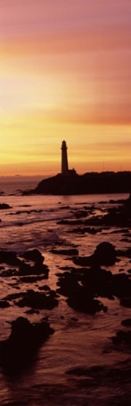 PPI120817L Silhouette of a lighthouse at sunset  Pigeon Point Lighthouse  San Mateo County  California  USA Poster Print by  - 12 x 36 -  Panoramic Images