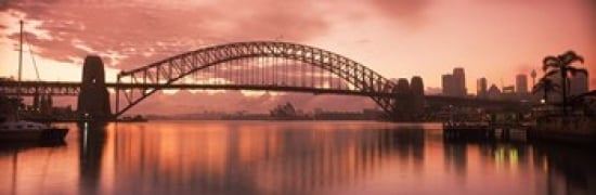 Sydney Harbour Bridge with the Sydney Opera House in the background  Sydney Harbor  Sydney  New South Wales  Australia Poster Print by  - 36 x 12 -  Panoramic Images, PPI137157L