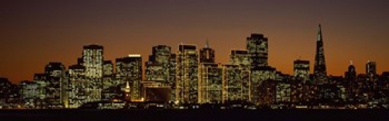 PPI58744L Skyscrapers lit up at night  San Francisco  California  USA Poster Print by  - 36 x 12 -  Panoramic Images