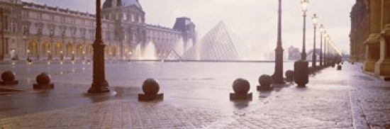 Street lights lit up at dawn  Louvre Pyramid  Musee Du Louvre  Paris  France Poster Print by  - 36 x 12 -  RLM Distribution, HO219645