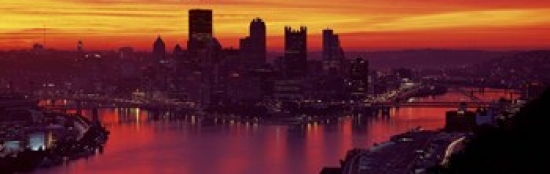 PPI68951L Silhouette of buildings at dawn  Three Rivers Stadium  Pittsburgh  Allegheny County  Pennsylvania  USA Poster Print by  - 36 x 12 -  Panoramic Images