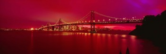 PPI71309L Suspension bridge lit up at night  Bay Bridge  San Francisco  California  USA Poster Print by  - 36 x 12 -  Panoramic Images