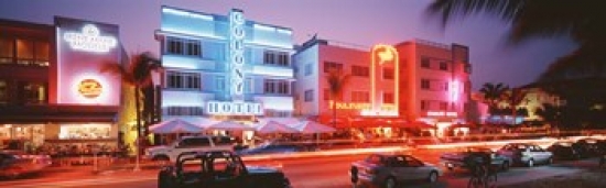 PPI71709L Buildings Lit Up At Night  South Beach  Miami Beach  Florida  USA Poster Print by  - 36 x 12 -  Panoramic Images