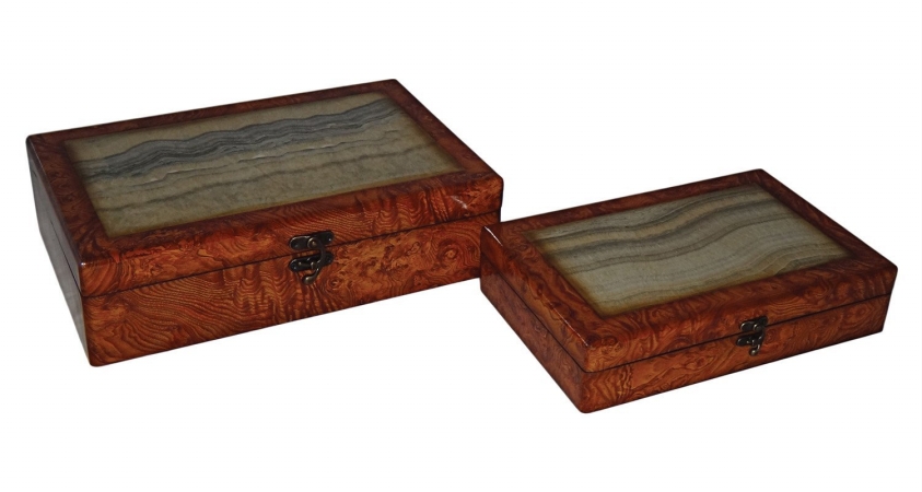 Picture of Cheung&apos;s FP-3850-2 Set of 2 Wooden Treasure box with Marble Design