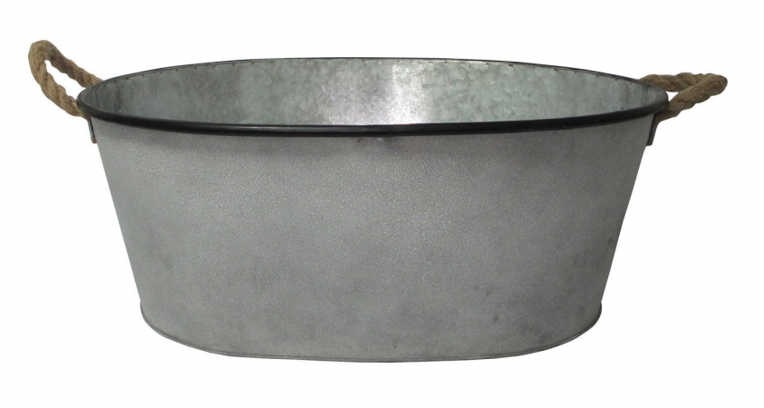 Picture of Cheung&apos;s FP-3730 Large Oval Galvanized Metal Bucket with Rope Handle and Black Rim