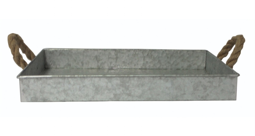 Picture of Cheung&apos;s FP-3744 Galvanized Metal Rectangular Tray with Rope handle