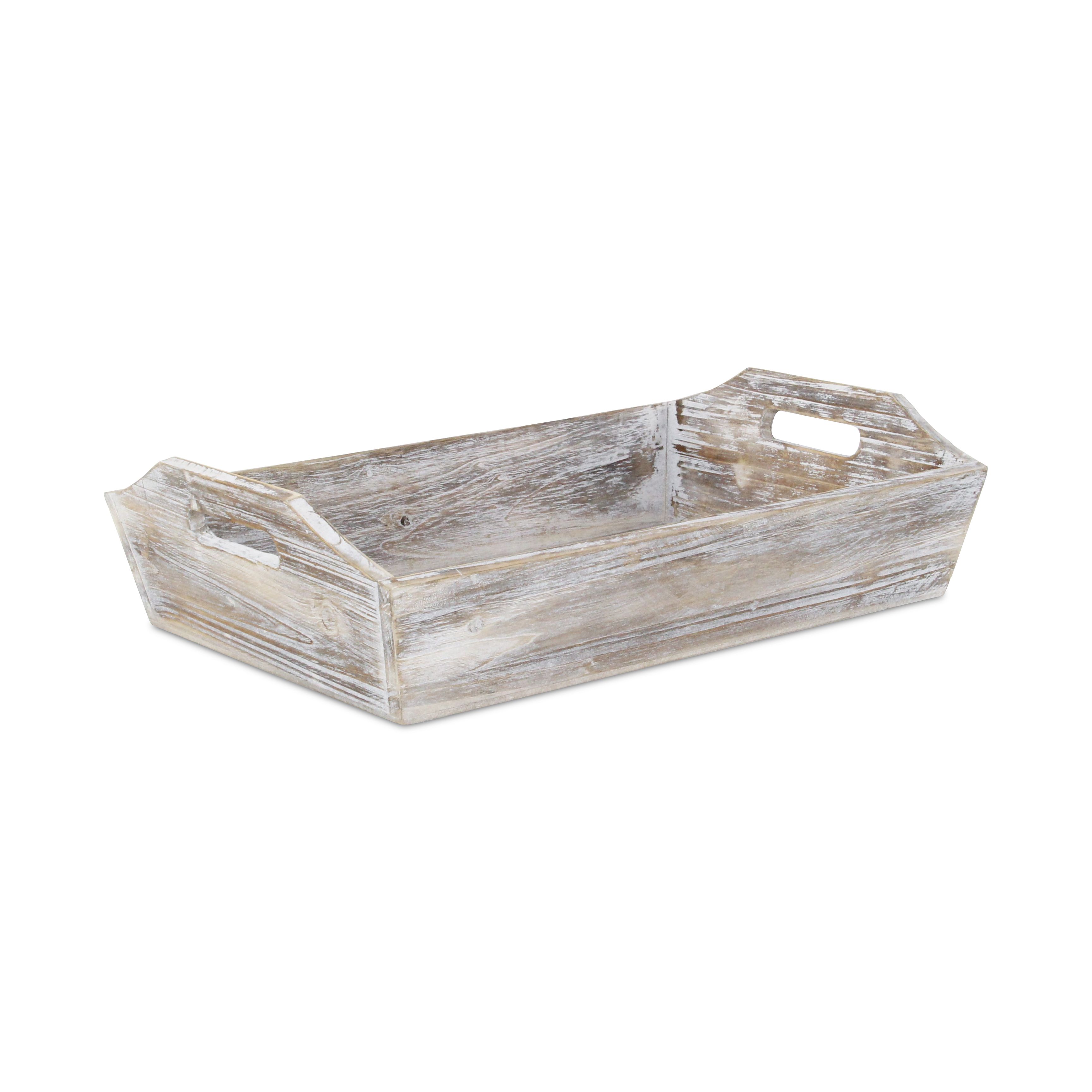 Picture of Cheung&apos;s FP-3772W Deep Wooden Shabby White Tray with Side handles
