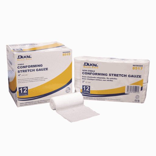 Picture of DDI 1303935 Dukal Non-Sterile Conforming 4&quot; Stretch Gauze Roll - 12 Count  128-Ply Case of 8