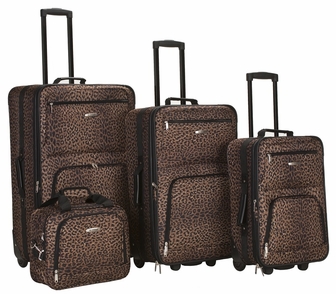 4 PC BLUE LEOPARD LUGGAGE SET - BLUELEOPARD