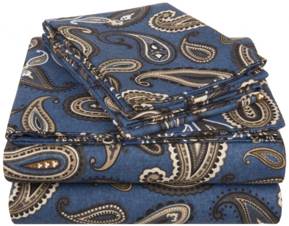 Cotton Flannel Twin Sheet Set Paisley- Navy Blue