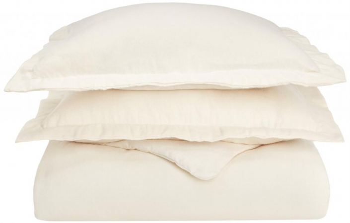 FLATWDC SLIV Cotton Flannel Twin Duvet Cover Set Solid- Ivory