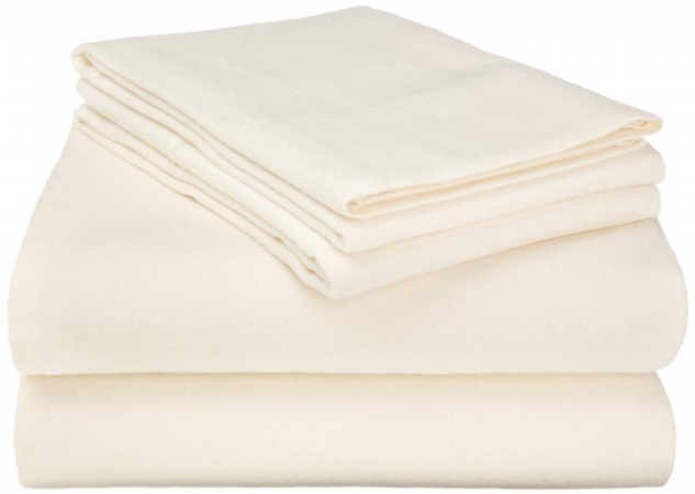 FLAXLSH SLIV Cotton Flannel Twin XL Sheet Set Solid- Ivory