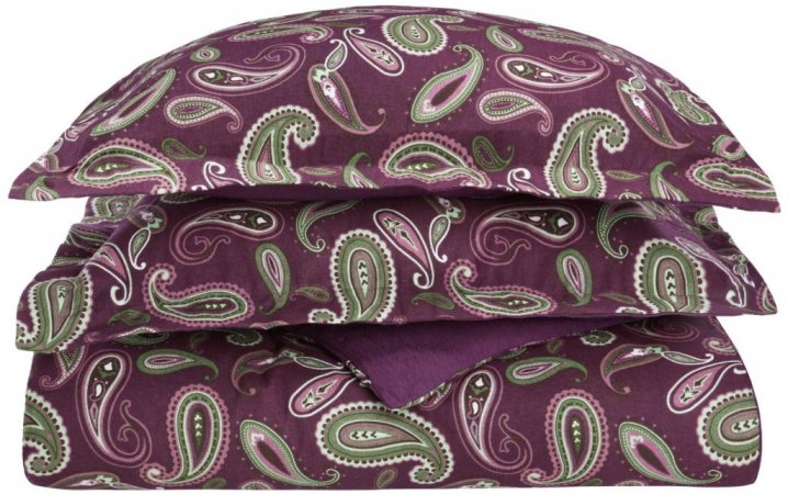 FLAFQDC PAPR Cotton Flannel Full-Queen Duvet Cover Set Paisley- Purple