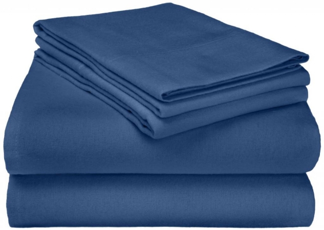FLAFLSH SLNB Cotton Flannel Full Sheet Set Solid- Navy Blue
