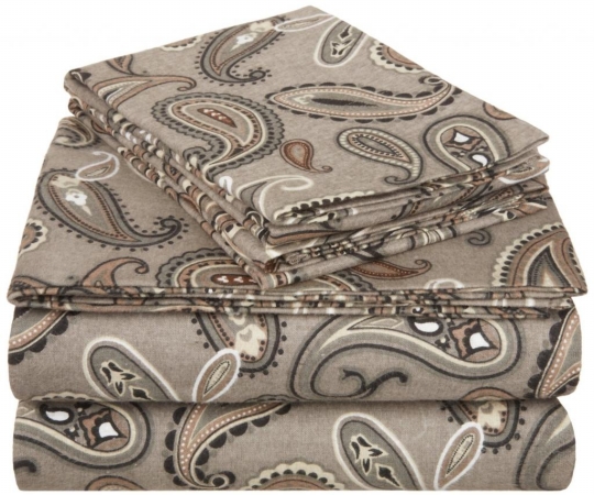 Cotton Flannel Queen Sheet Set Paisley- Grey