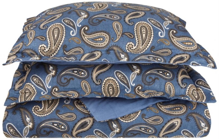 FLAKCDC PANB Cotton Flannel King-California King Duvet Cover Set Paisley- Navy Blue