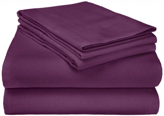 FLACKSH SLPR Cotton Flannel California King Sheet Set Solid, Purple