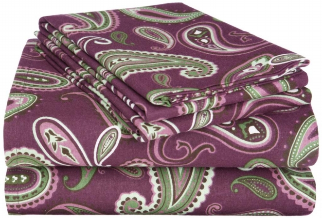 Impressions by Luxor Treasures FLAKGSH PAPR Cotton Flannel King Sheet Set Paisley, Purple