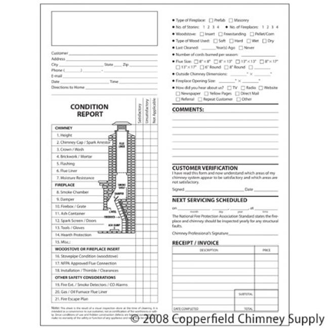 DOCUFORMS  INC. Chimney Condition Report With Check Off Boxes  Pack Of 100 Tr...