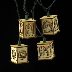 Kurt S. Adler, Inc.  Kurt Adler UL 10-Light Wooden Lantern Light Set
