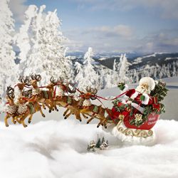 Kurt S. Adler, Inc. Kurt Adler 24'' Fabriche' Musical Santa with Eight Reindeer, Set of 2 Pieces