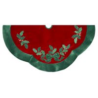 Kurt S. Adler, Inc.  Kurt Adler 48'' Velvet Red with Green Leaves Applique Treeskirt