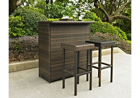 Palm Harbor 3 Piece Outdoor Wicker Bar Set - Bar & Two Stools -  SeatSolutions, SE96716