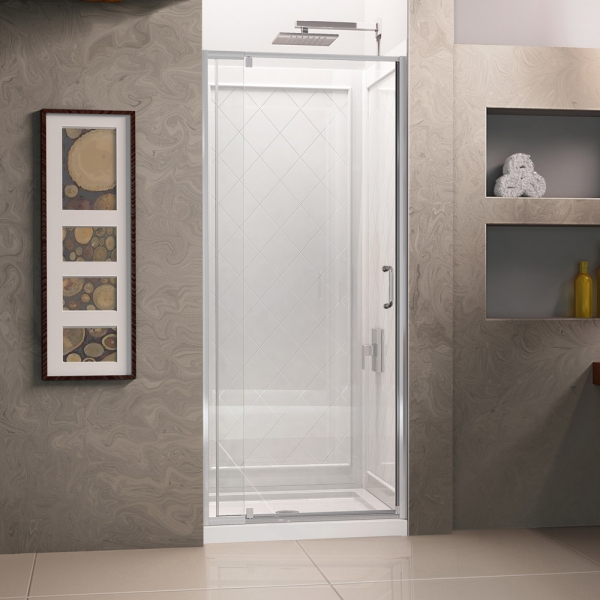 DL-6217C-01CL  Flex 32-in. W x 32-in. D x 76-3/4-in. H Frameless Shower Door- Backwall and Base Kit- Chrome Finish Hardware