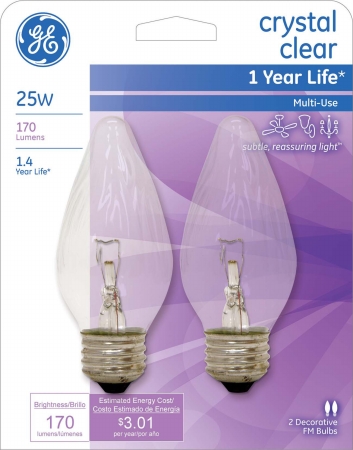 75337 25 Watt Clear Flame Decorative Light Bulbs 2 Pack