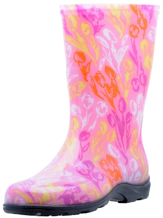 Size 9 Pink Tulip Design Womens Tall Garden Boot