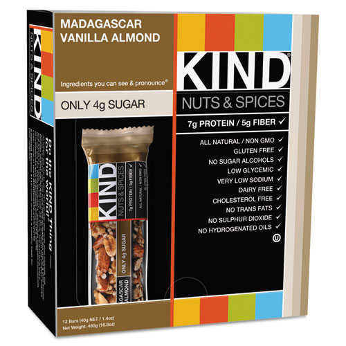 Picture of Kind Llc 17850 Nuts and Spices Bar&#44; Madagascar Vanilla/Almond&#44; 1.4 oz&#44; 12/Box