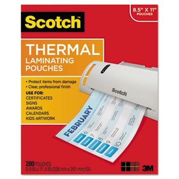 Picture of 3M/Commercial Tape Div. TP3854200 Letter size thermal laminating pouches&#44; 3 mil&#44; 11 2/5 x 8 9/10&#44; 200 per pack