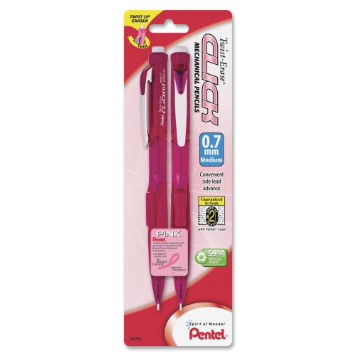 Picture of Pentel Of America PD277TBP2PBC Pink Ribbon Twist-Erase CLICK Mechanical Pencil- 0.7 mm- 2/Pk
