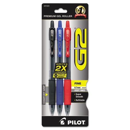 Picture of Pilot Corp. Of America 31023 G2 Retractable Gel Ink Pen&#44; Assorted Ink&#44; Fine&#44; 3 per Pack