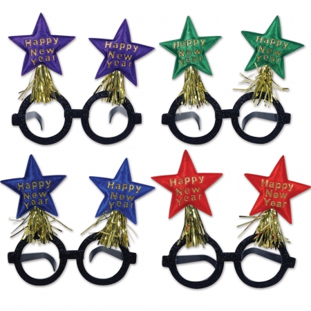 Picture of Beistle Company 80364-ASST Glittered New Year Star Bopper Glasses - Pack of 12
