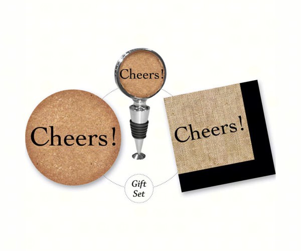 Picture of Evergreen Enterprises EGP1286 Cheers Cork It Up! Gift Set Includes Wine Stopper- Coaster- Napkins