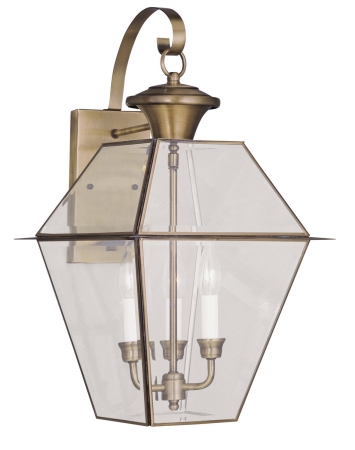 Picture of Livex 2381-01 3 Light Outdoor Wall Lantern in Antique Brass