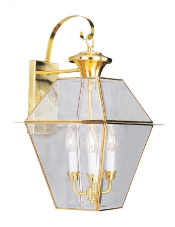 Picture of Livex 2381-02 3 Light Outdoor Wall Lantern in Polished Brass