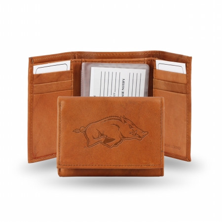 Picture of Rico Industries STR360101 Rico - NCAA Embossed Trifold Wallet, University of Arkansas Razorbacks