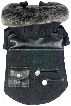 Picture of Pet Life LLC 33BKSM Ruff-Choppered Denim Fashioned Wool Pet Coat
