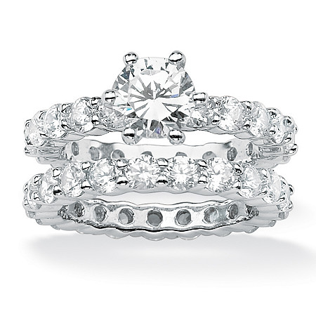 PalmBeach Platinum-plated Round Cubic Zirconia Eternity Bridal Ring Set Sizes 6-10 Size 8