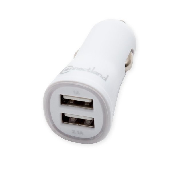 Picture of CONNECTLAND CL-ADA20161 áConnectland Travel Size 2-port USB Car Charger&#44; 5V&#44; with LED Lights- WHITE