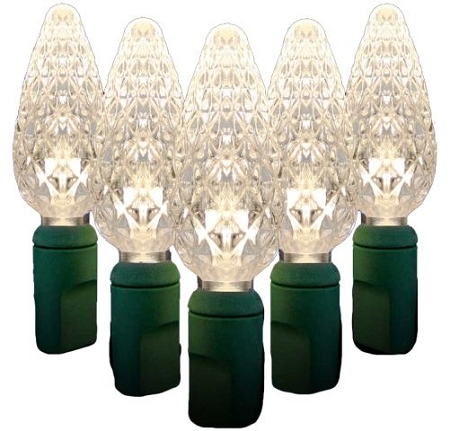 60 Count Standard Grade C6 Facitied Warm White LED Light Set with in-line rectifer on Green Wire