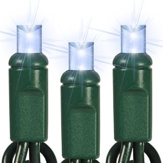 70 Count Standard Grade Strobe 5MM Conical Pure White LED Light Set with in-line rectifer on Green Wire