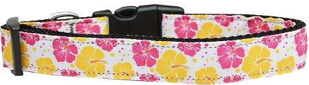 Picture of Mirage Pet Products 125-185 MD Pink and Yellow Hibiscus Flower Nylon Dog Collar Medium