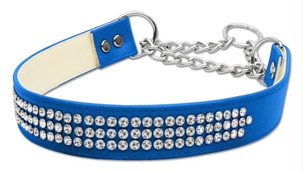 Picture of Mirage Pet Products 92-08M LGBL Martingale 3 Row Crystal Collar Blue Large